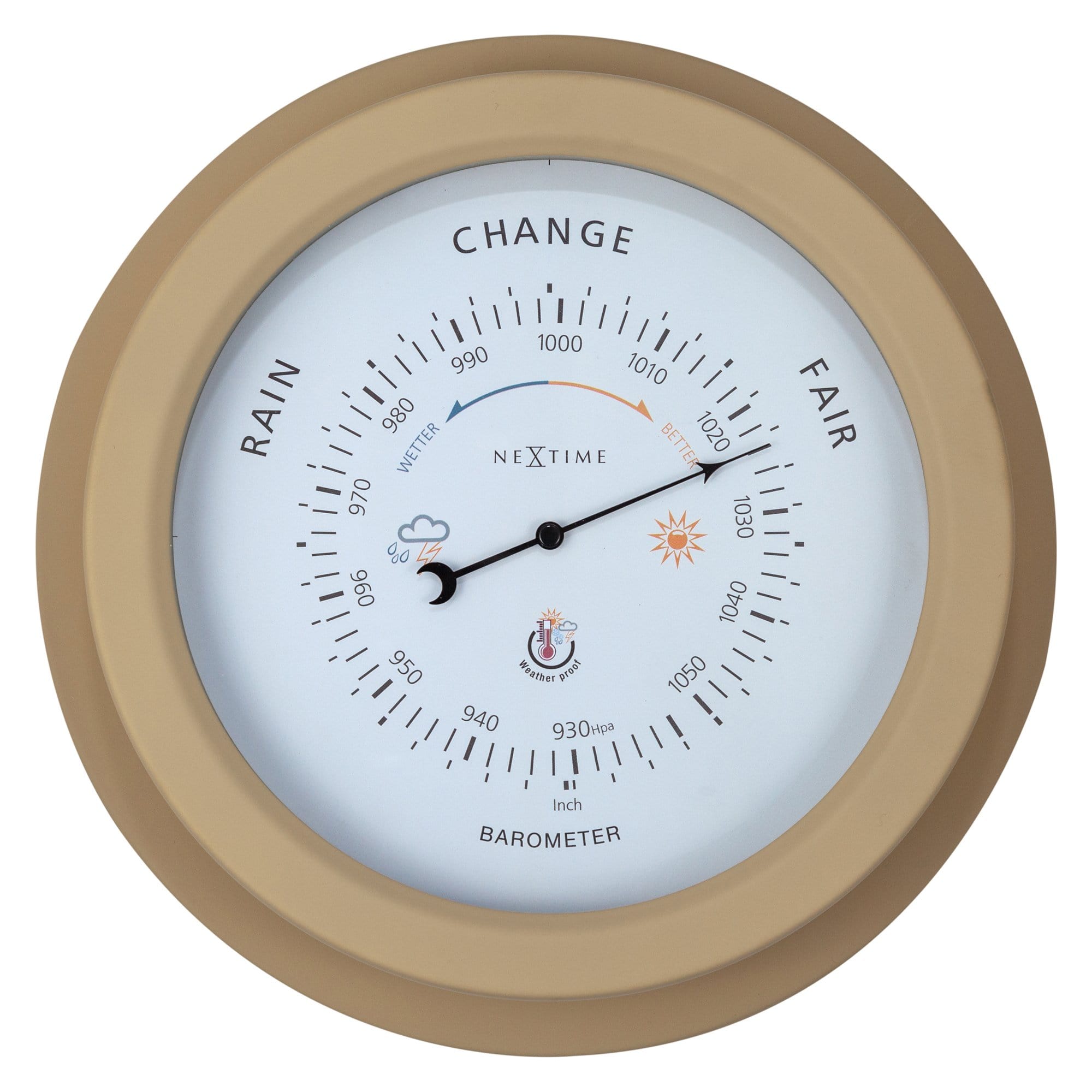 Weatherproof garden barometer by NeXtime Clocks, 22cm metal galvanized orchid design, showing weather measurement dial.